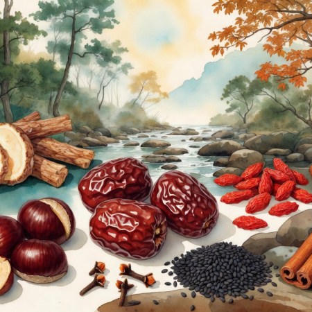 Xiao Han – Petit Froid (3e Hou) : Décoction de Jujubes Rouges, Châtaignes et Racine de Réglisse : Nourrit le Sang et Prépare le Retour du Yang